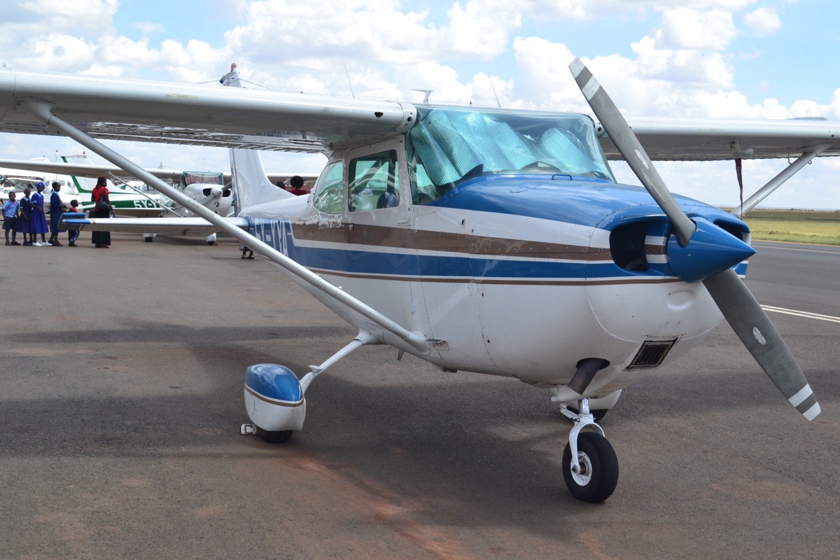 Blue Cessna 172 Skyhawk flight training aircraft at airfield - aviation school Kenya